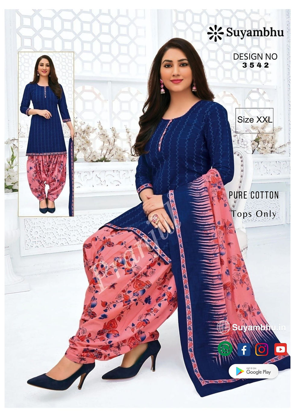 Pure Cotton Kurtis Stitched | XXL | Tops Only | D.No : 3542