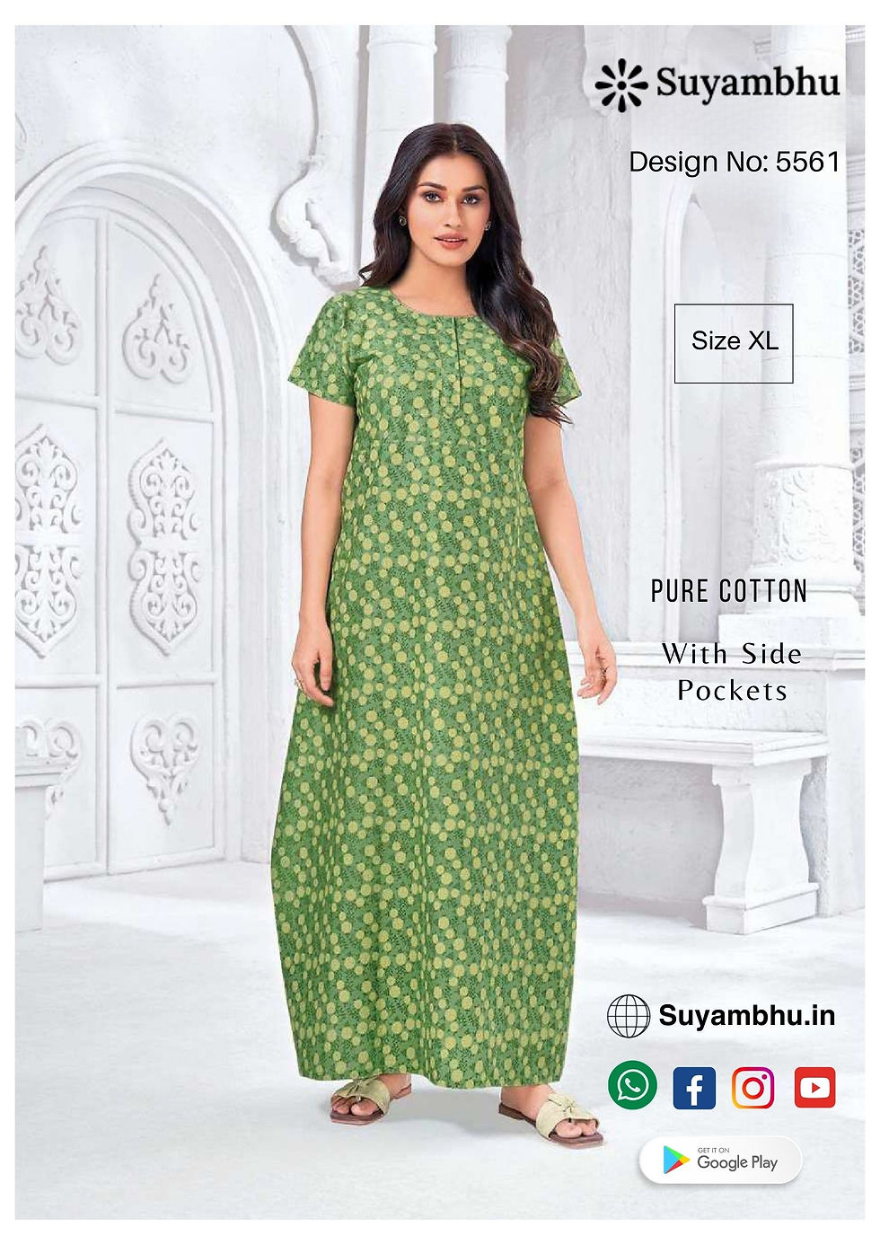 Pure Cotton Nighty Stitched | XL | With Side Packet | D.No: 5561