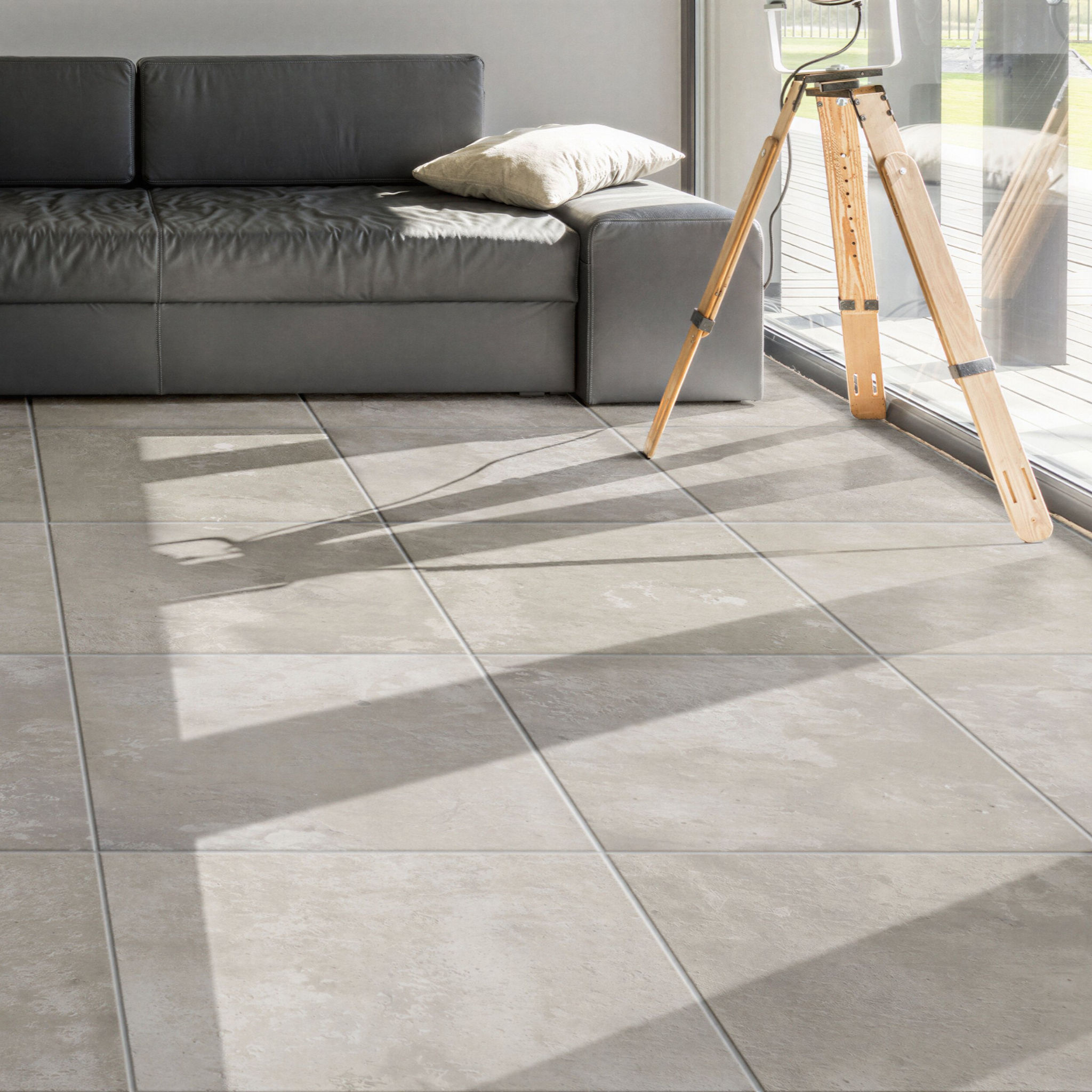 Ambientazione piastrella in pasta rossa smaltata Planar 45x45 White - Salotto