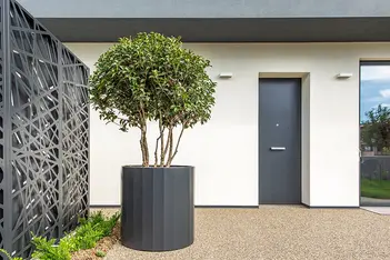 Stylisher Eingangsbereich mit Sichtschutzelementen