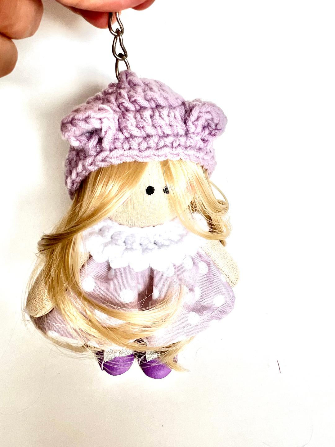 Mini Lavender Doll Keychain – Handcrafted Pocket Doll With Crochet Hat