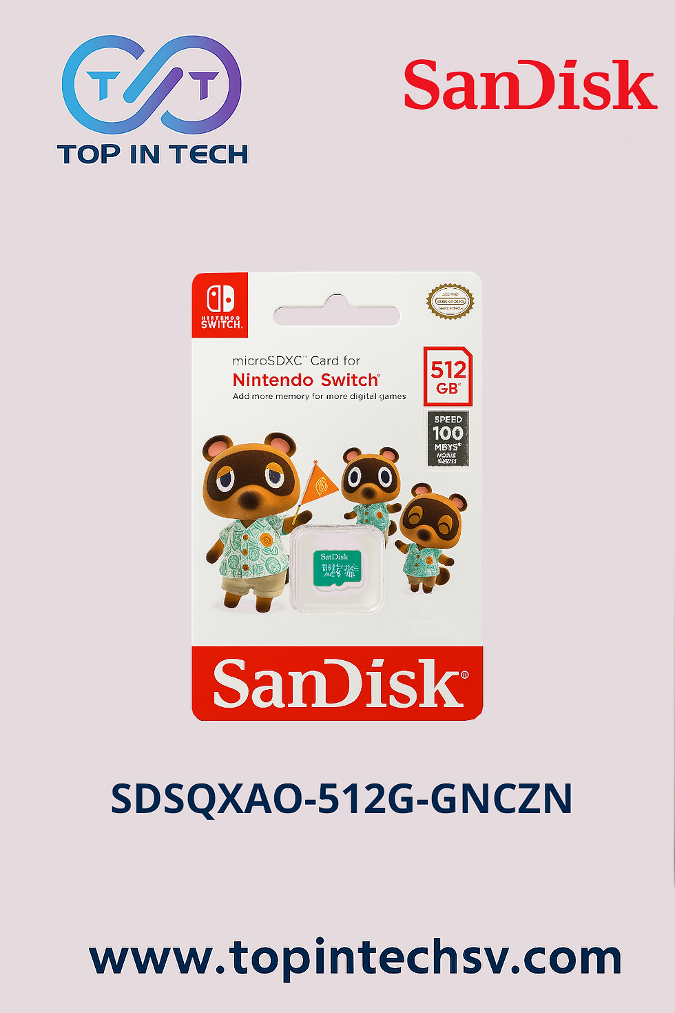 Memoria microSDXC SanDisk 512 GB (SDSQXAO‑512G‑GNCZN), UHS‑I, 100 MB/s lectura.