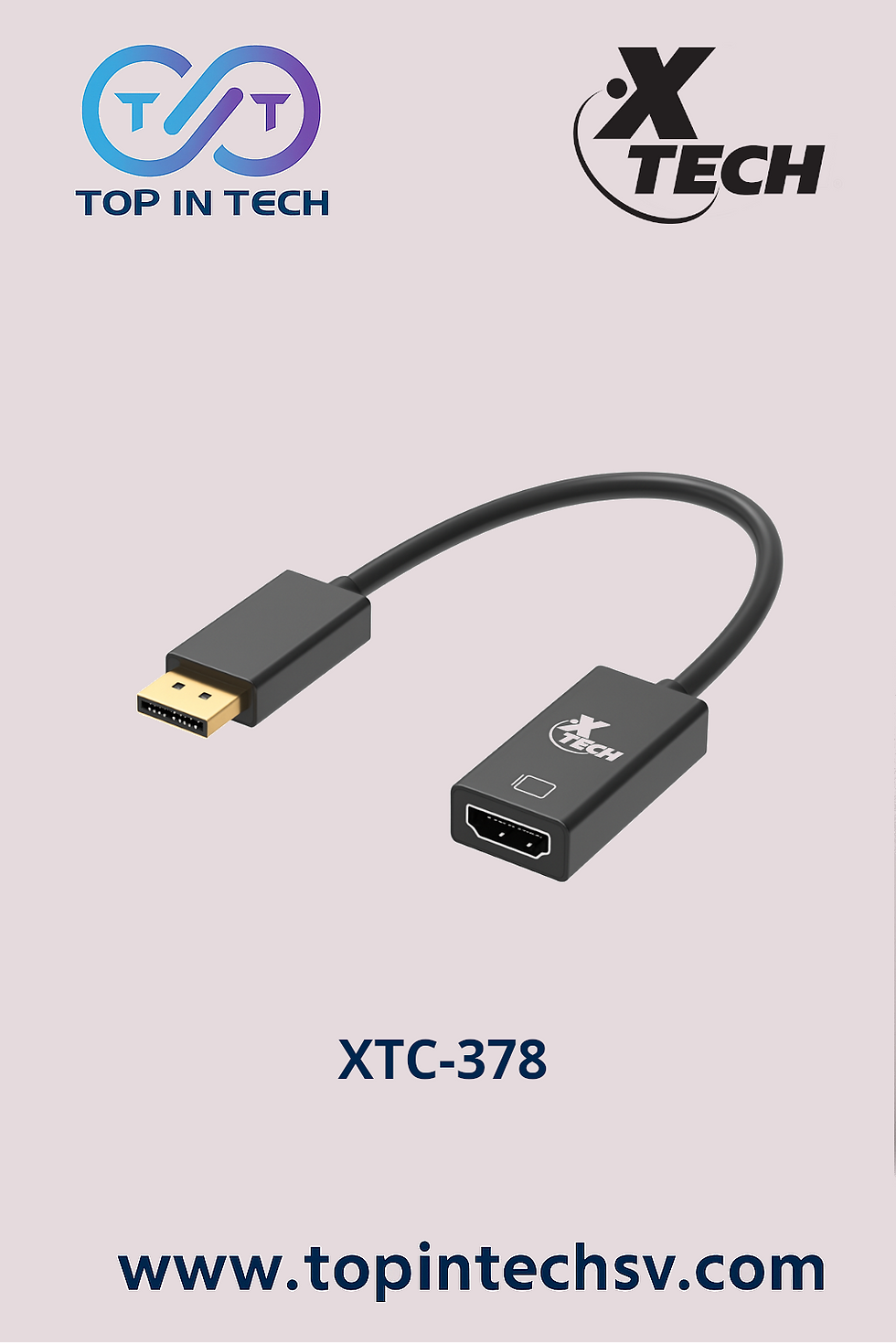 Adaptador Xtech XTC-450 DisplayPort macho a HDMI hembra de 20 cm, resolución 4K, color negro.