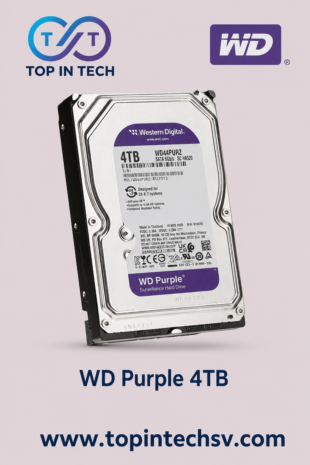 WD Purple 4TB – Disco duro para videovigilancia 24/7