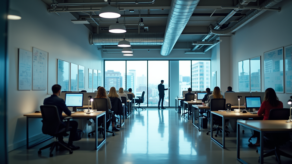 High angle view of a modern office space with advanced technology