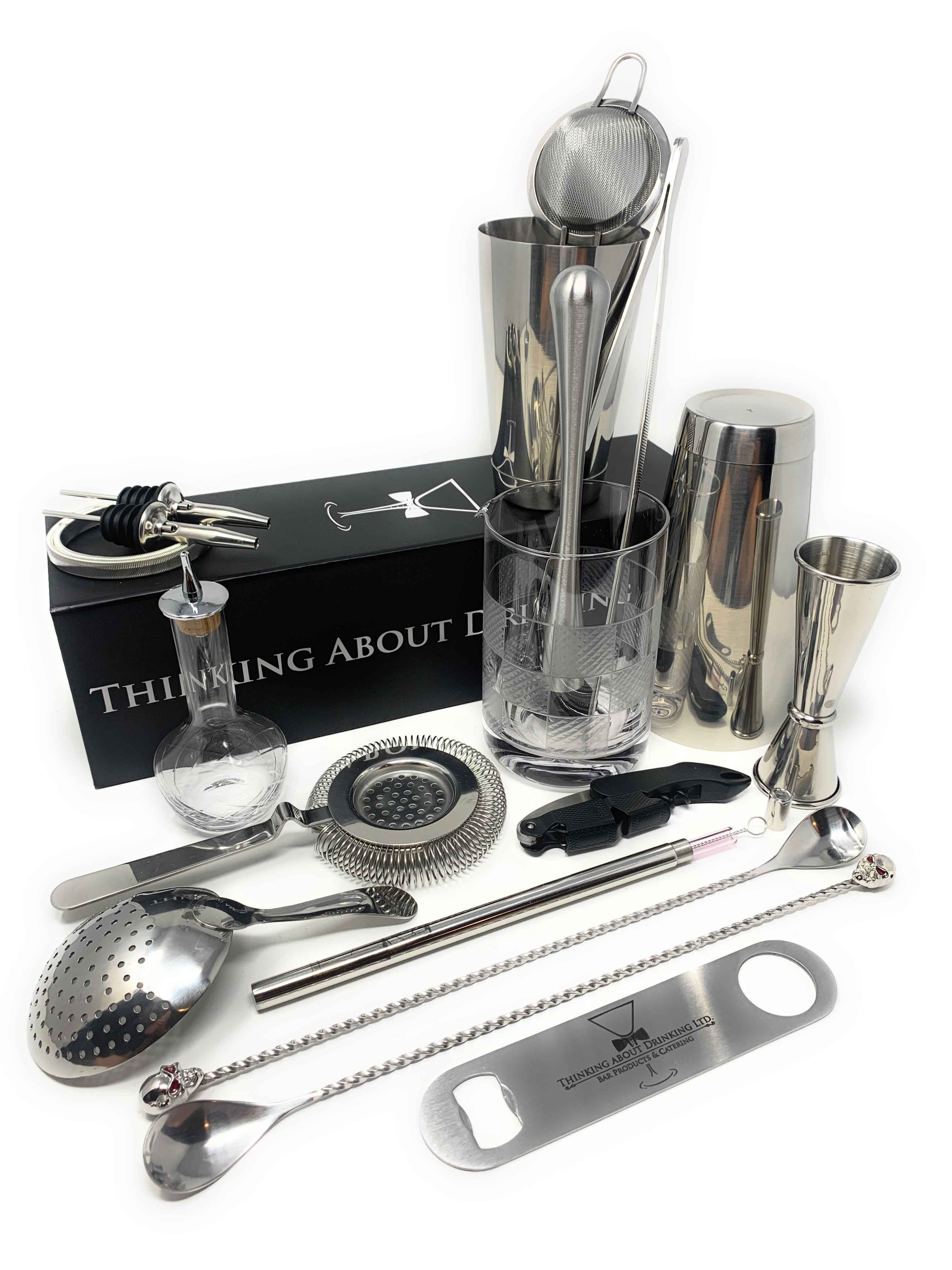 BARTENDER COCKTAIL KIT  PRO - SKULL SILVER & GUNMETAL BLACK