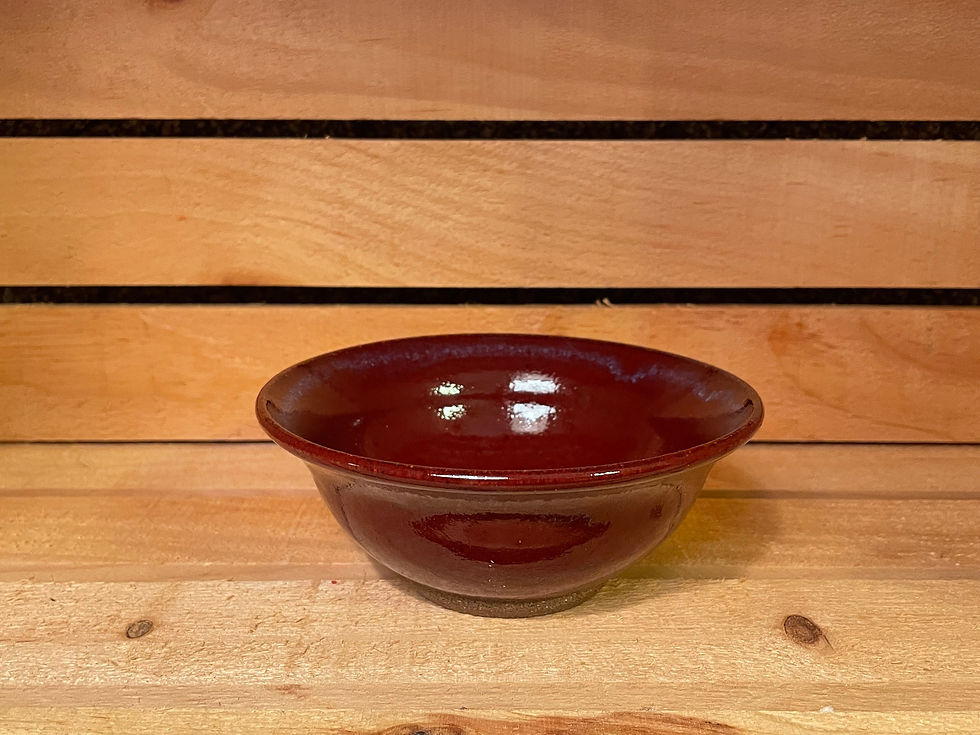 Small bowl, firebrick red with oatmeal rim, 6 inches diameter