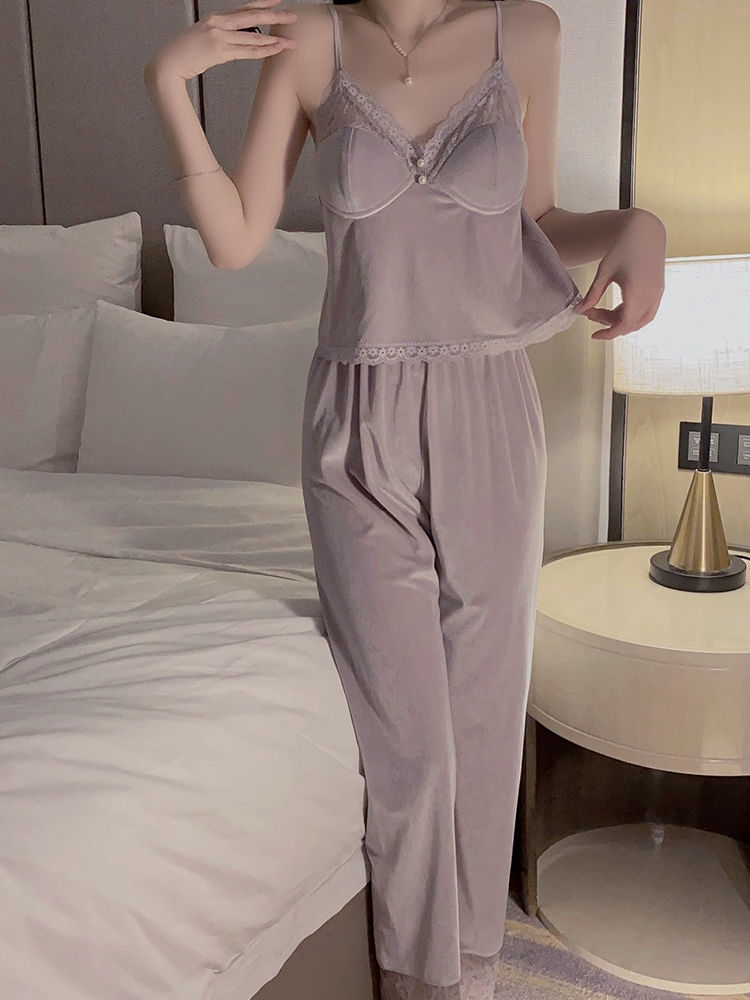 Taro Purple Golden Velvet Cozy Women's Pajama Set