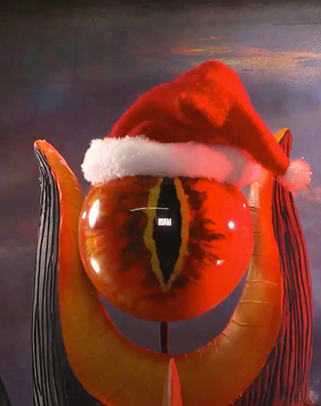 Sauron's eye with a Christmas hat