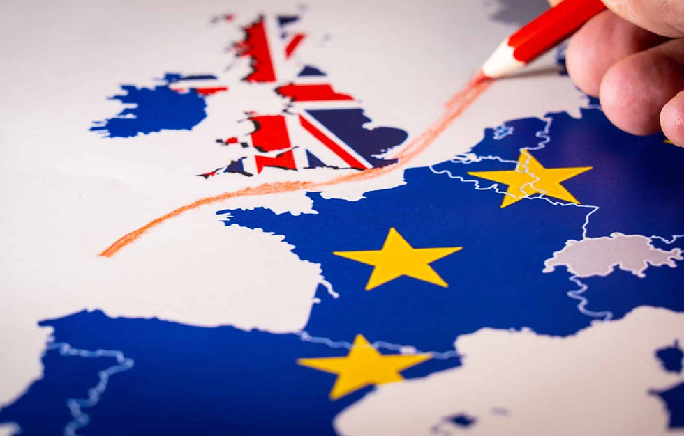 Hand drawing a red line between the UK and the rest of the European Union. Concept of Brexit