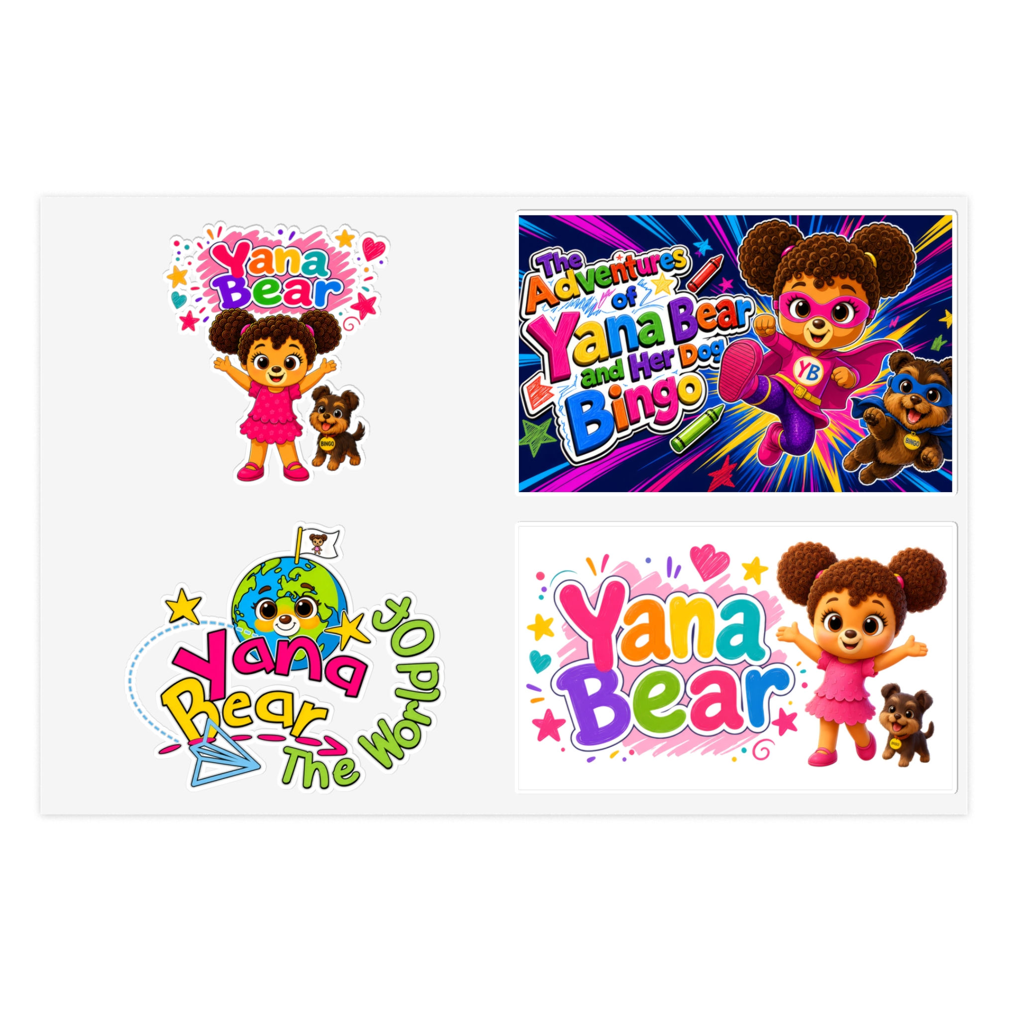 Yana Bear Sticker Sheet — Colorful Kids Character Pack