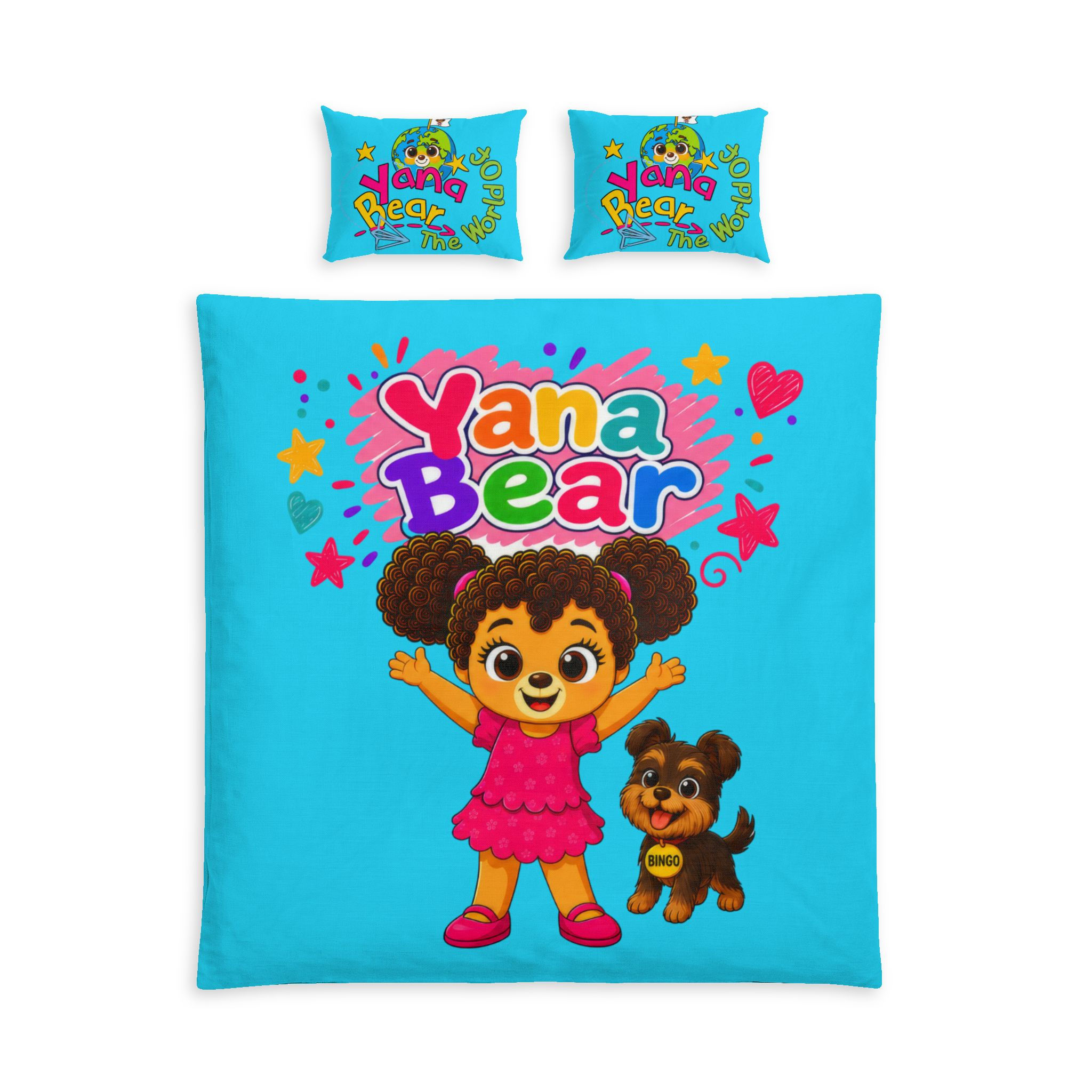 Yana Bear Kids Cotton Bed Set – Cute Girl & Puppy Cartoon Duvet Cover