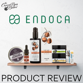Endoca raw CBD skincare product review featuring hemp face and body oil, nighttime gummies, raw hemp oil, whipped body butter, hemp salve, and lip balm displayed on a shelf.