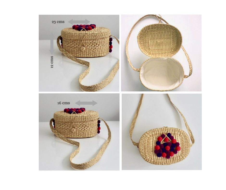 Miniatura: Cartera ovalada pompones