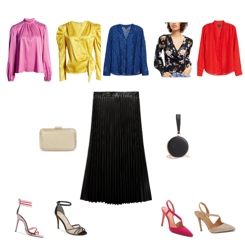 look con falda negra plisada