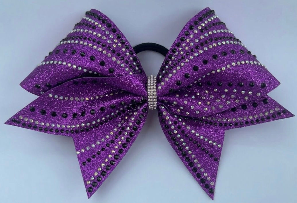 Dark Purple swirl Glitter AB & Black rhinestone Cheer Bow