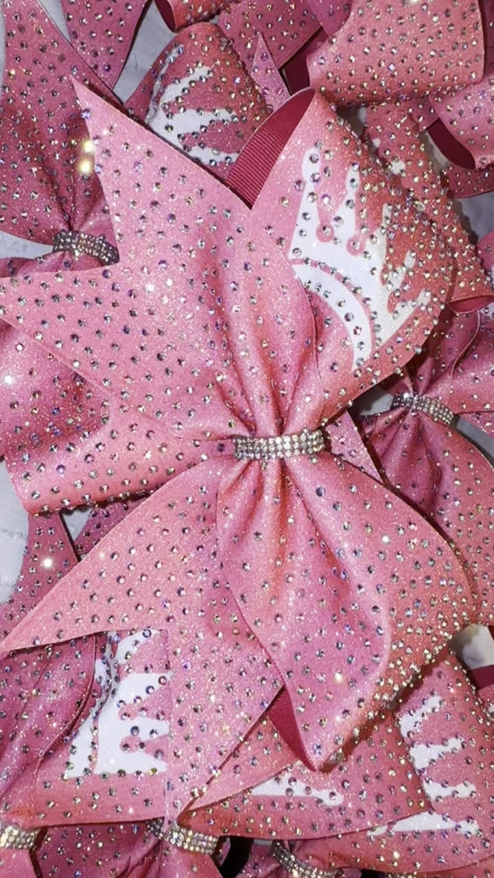 Thumbnail: Hot Pink crown Rhinestone glitter AB Cheer Bow