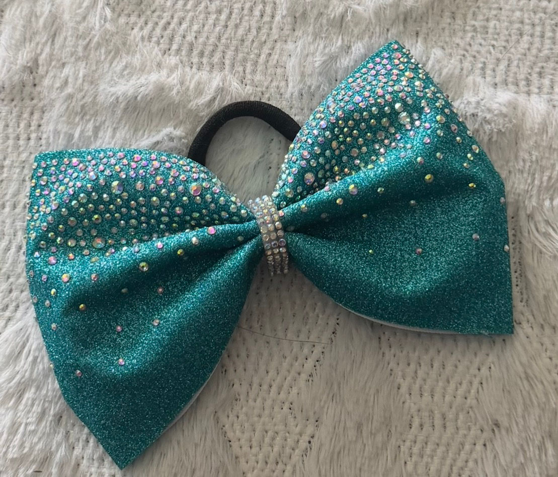 Teal Waterfall AB Rhinestone 4" Tailless Cheer Bow