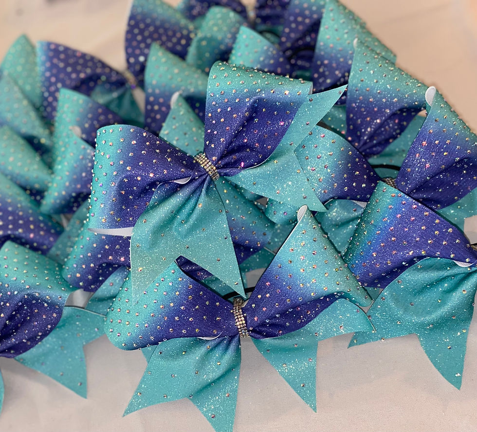 Thumbnail: Purple Aqua AB rhinestone Glitter Cheer Bow