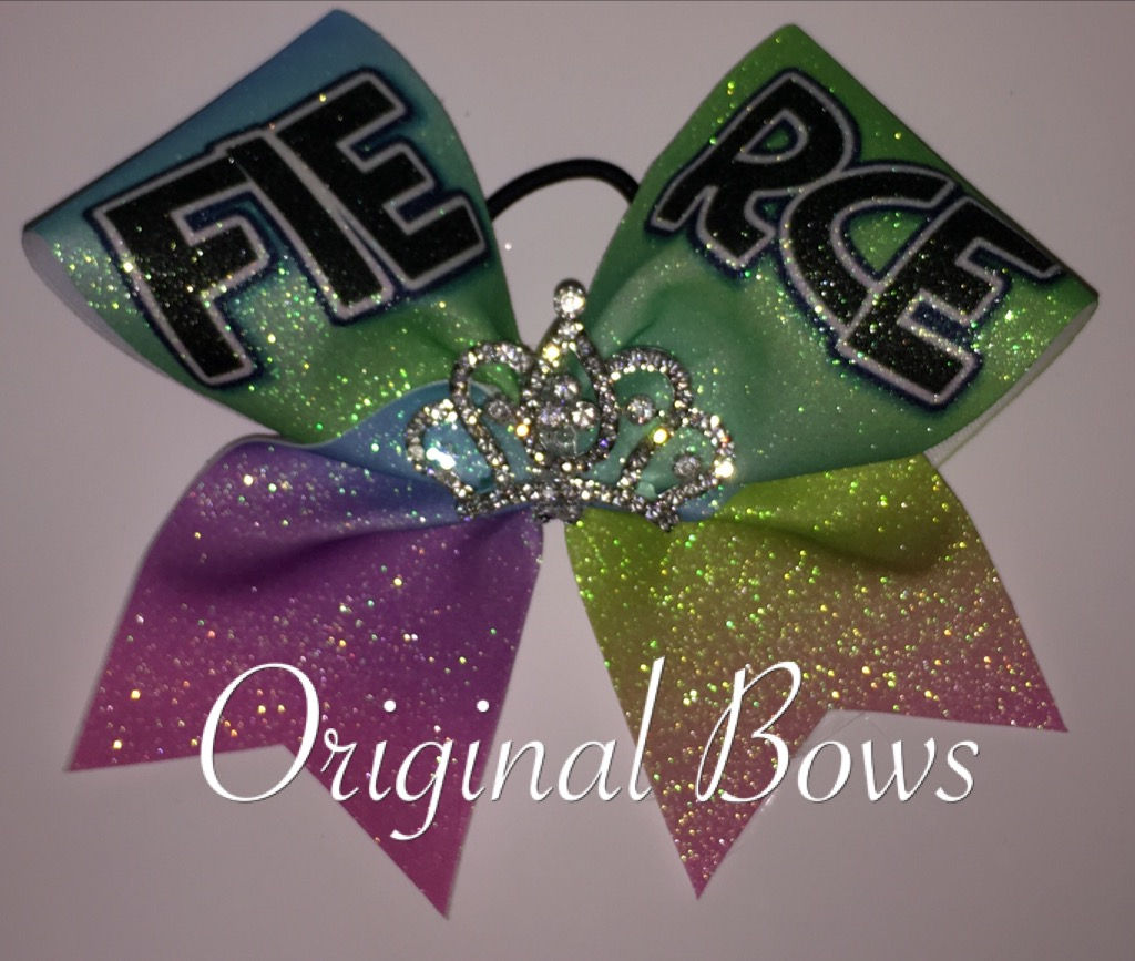 FIERCE Rainbow Crown Glitter Cheer Dance Bow