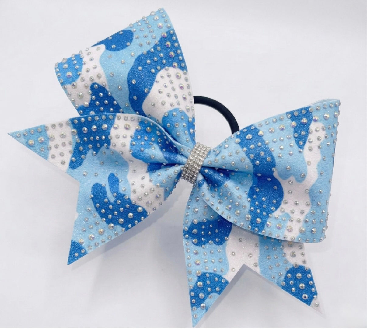 Blue and White Camo rhinestone Cheer Bow