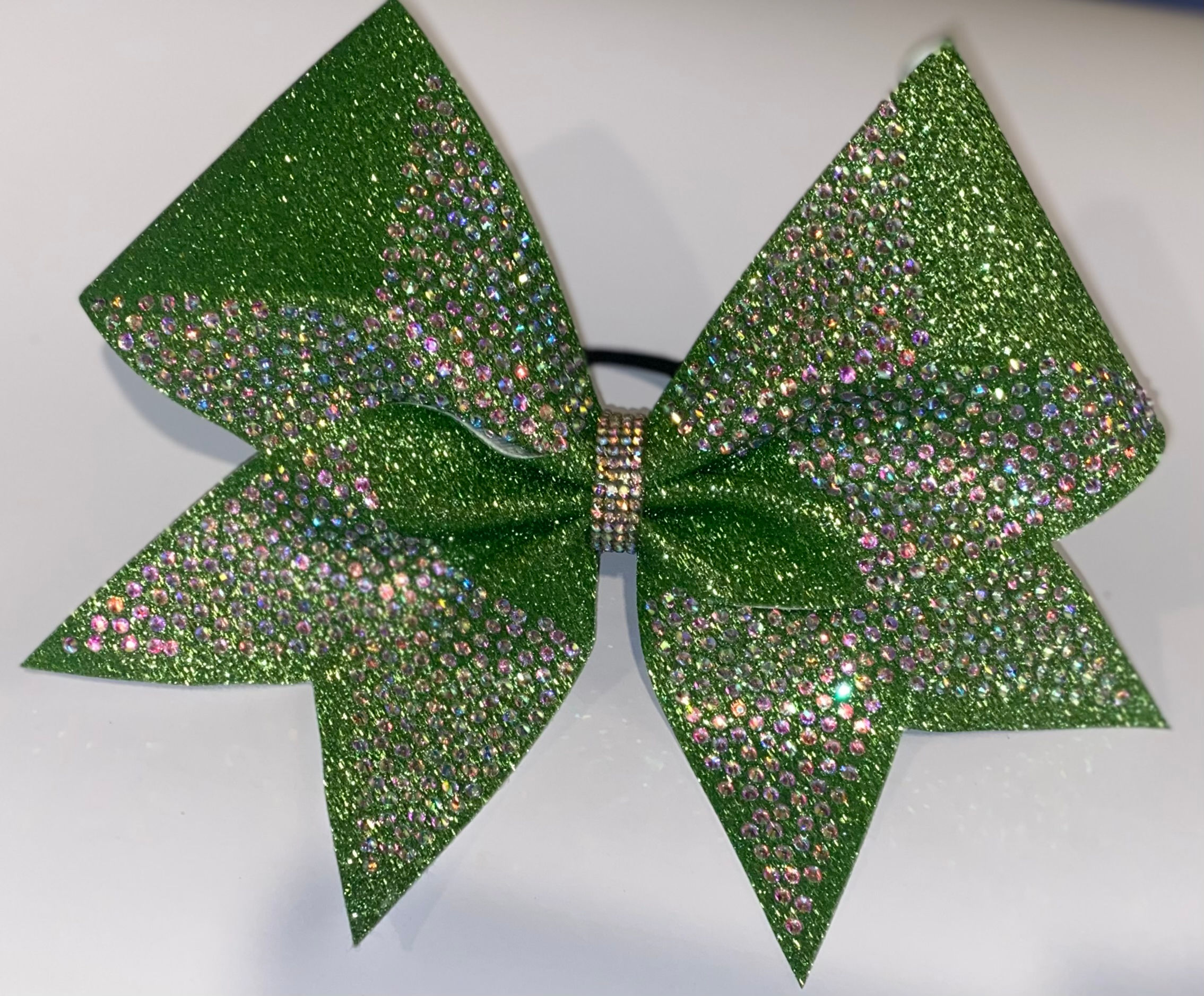 Green Glitter AB V Design Rhinestone Cheer Bow