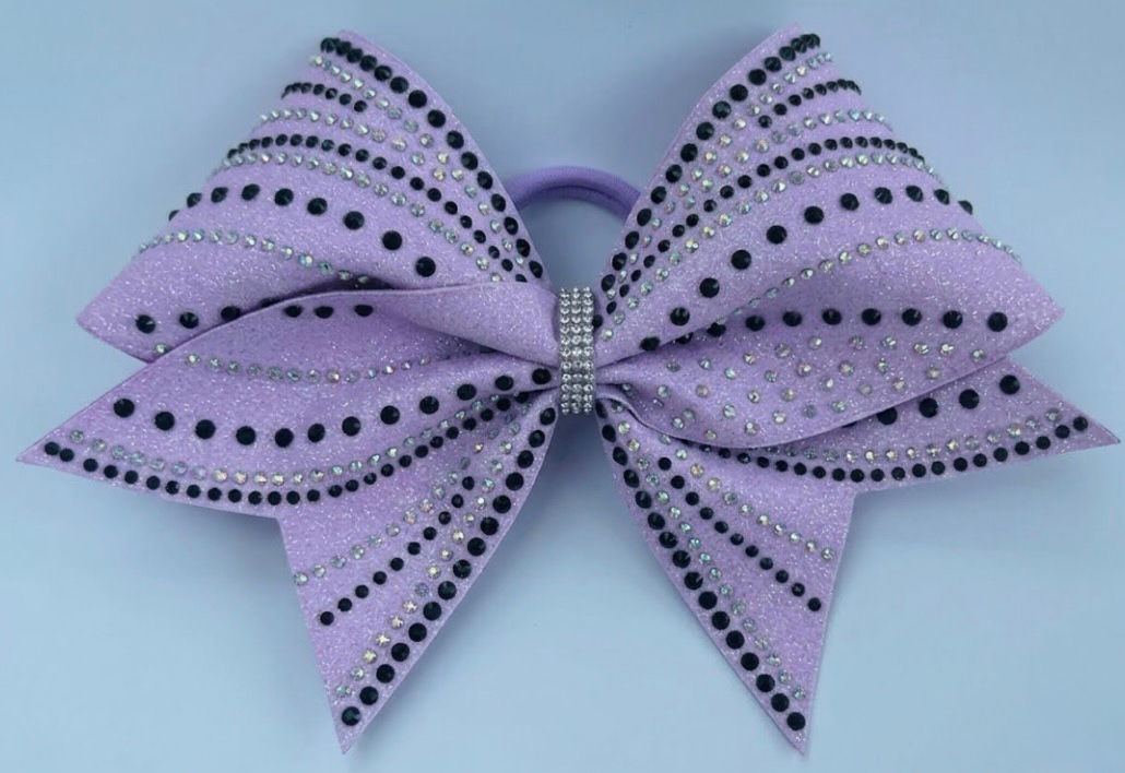 Lavender swirl Glitter AB & Black rhinestone Cheer Bow