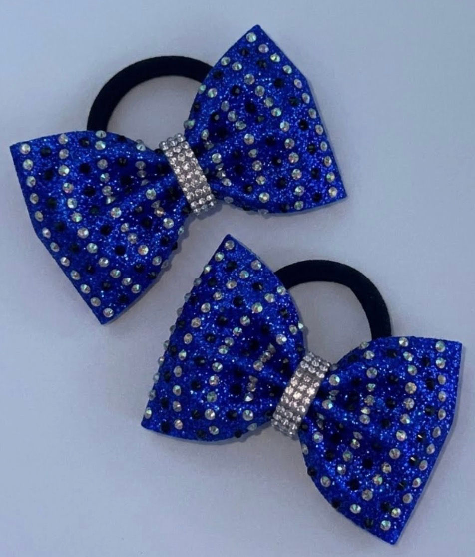 Royal Blue Glitter Black and AB Stone Mini cheer bow pigtail bow