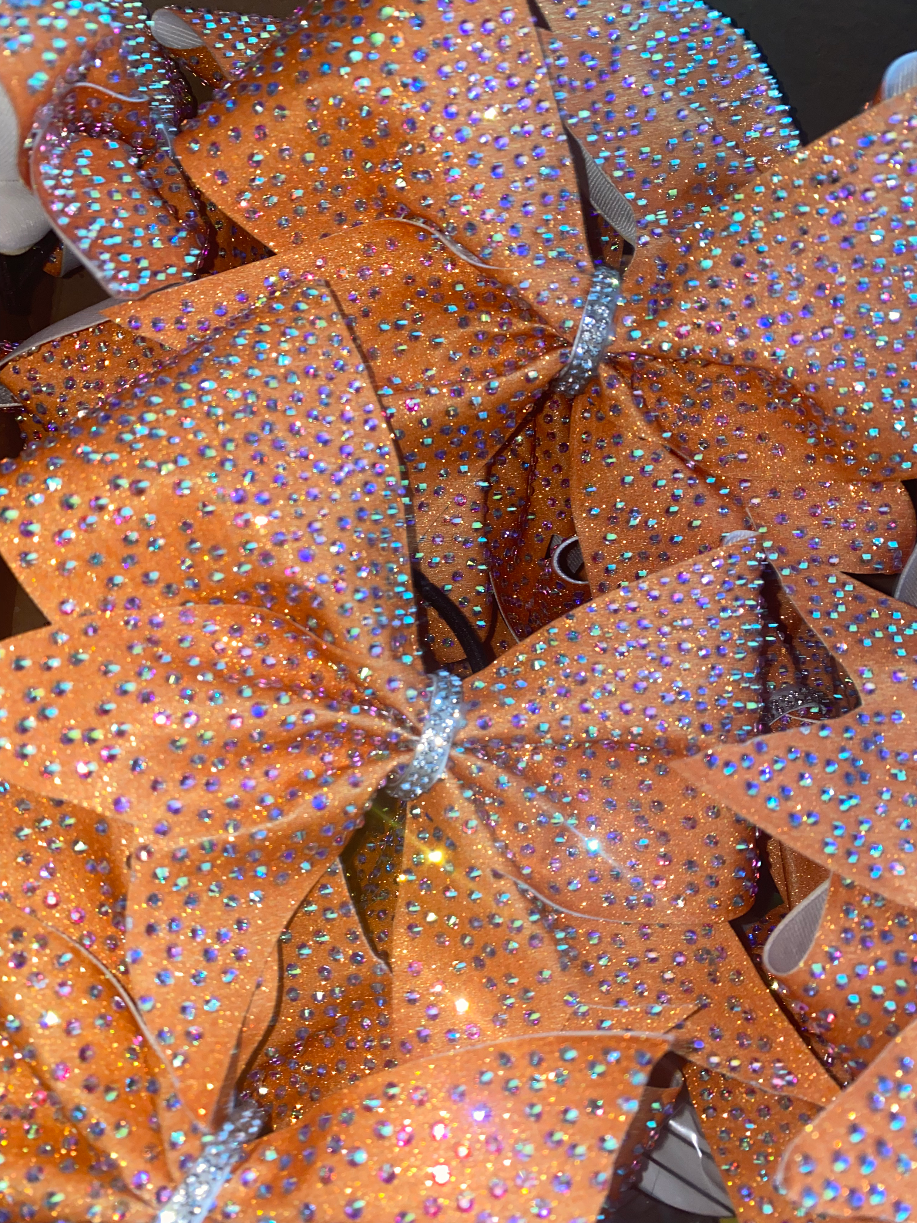 Orange Glitter dense AB Rhinestone Cheer Bow
