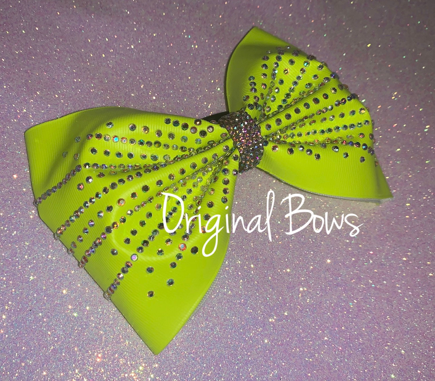 Neon Yellow 4" Tailless Rhinestone Cheer Bow