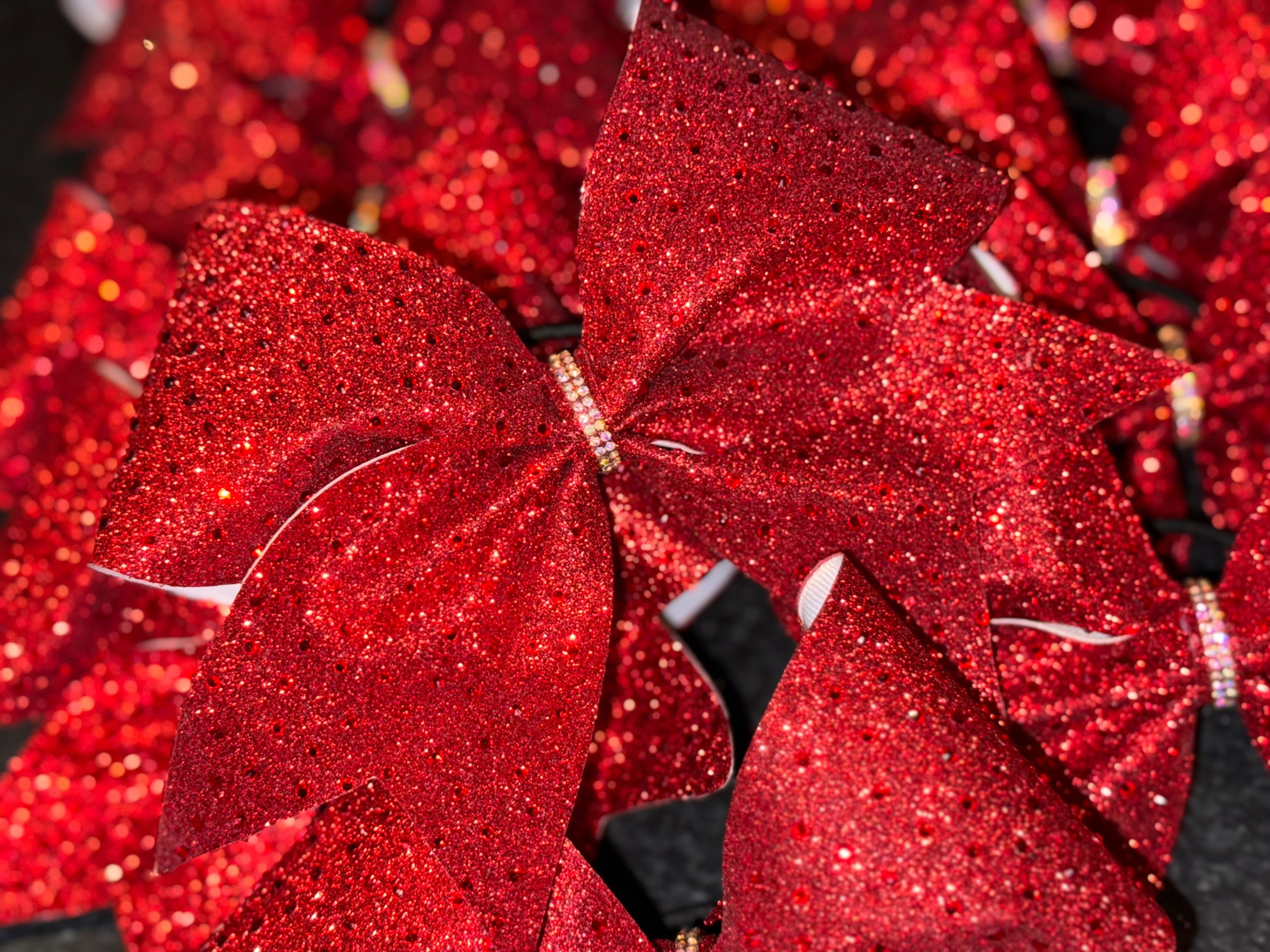 RED on RED Rhinestones Glitter Cheer Bow