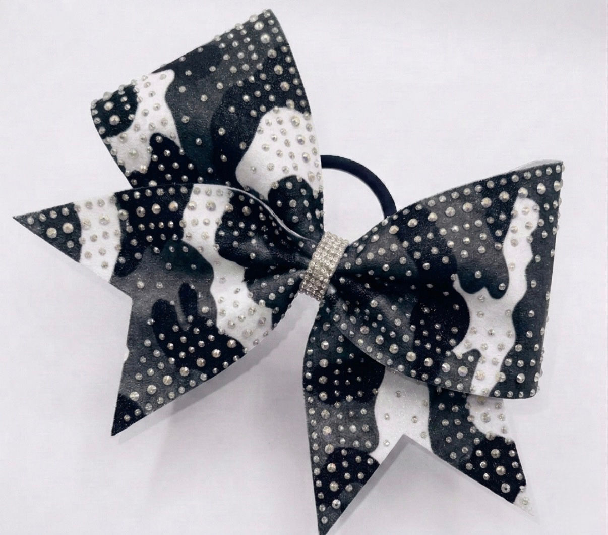 Black and White Camo rhinestone Cheer Bow