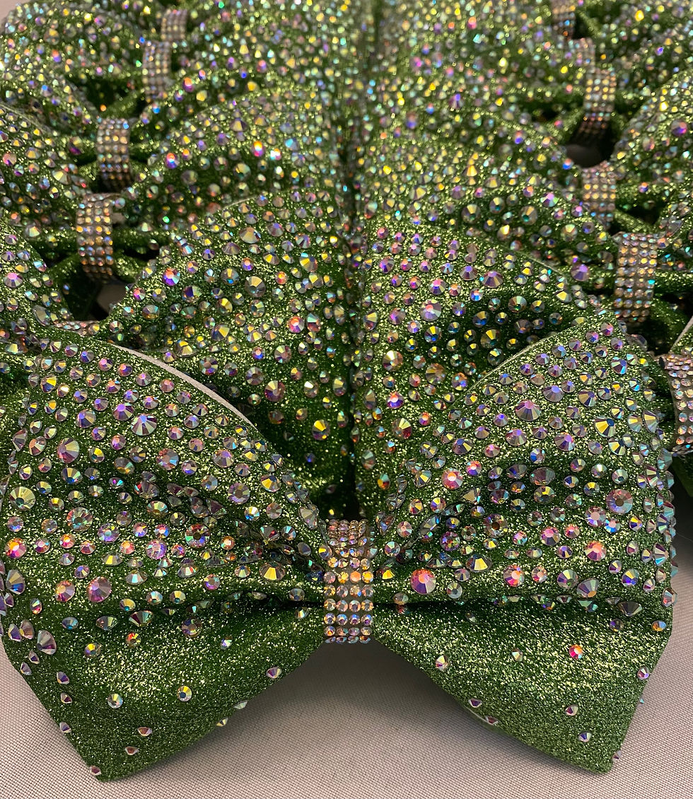 Thumbnail: Green Glitter Rhinestone Tailless AB Cheer Bows