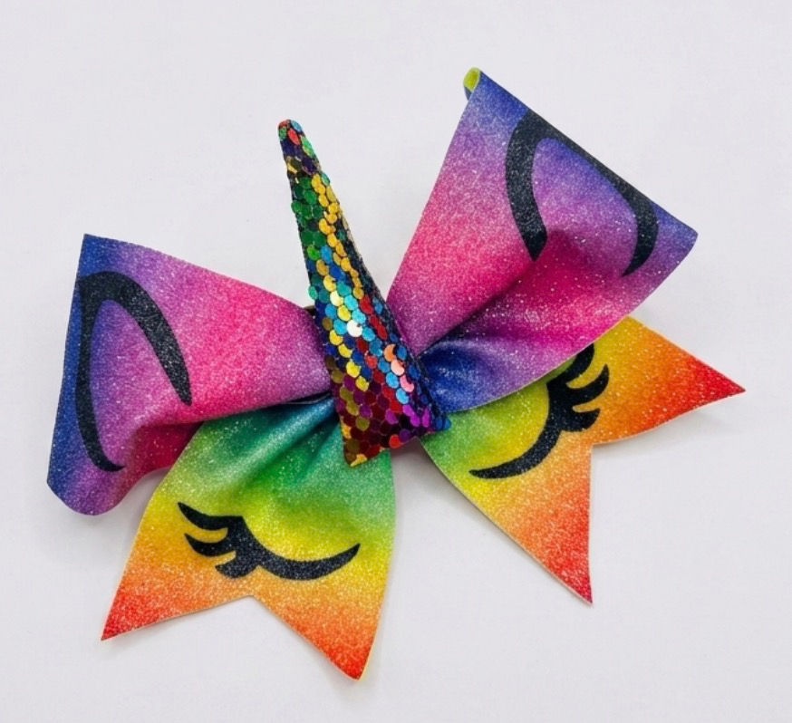 Unicorn  Rainbow Glitter Cheer Bow