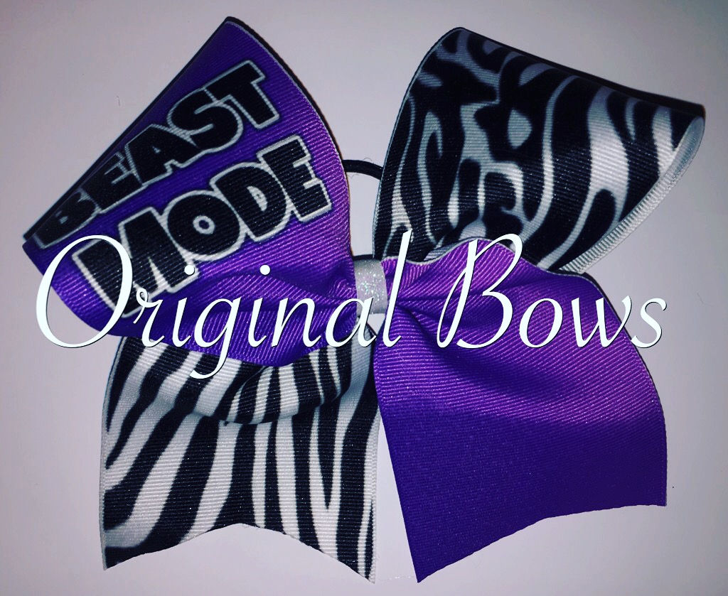 Beast Mode Purple Zebra Grosgrain Cheer Bow
