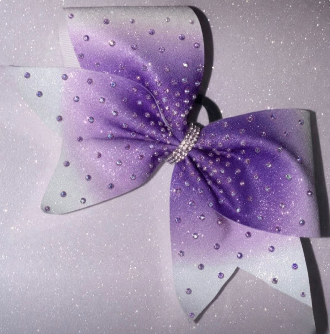 Purple & White Ombre Glitter AB rhinestone Cheer Bow