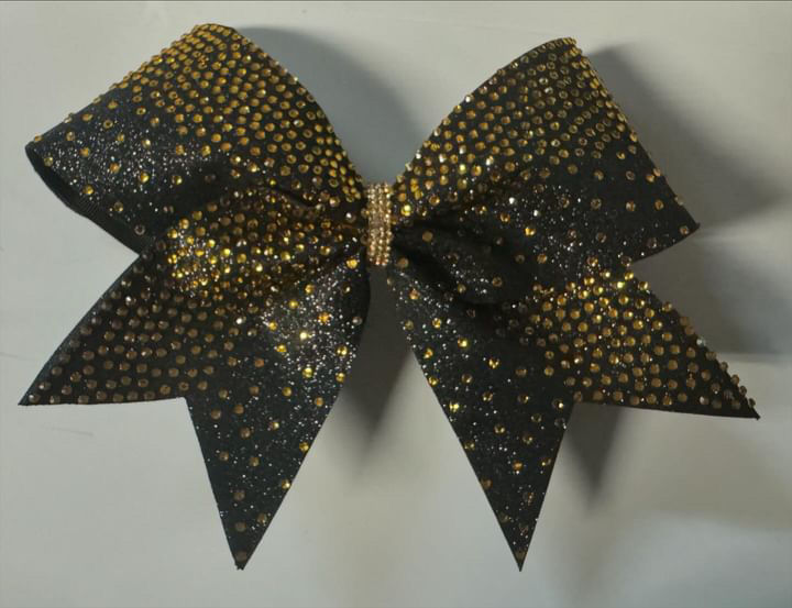 Thumbnail: Black Glitter Gold Rhinestone glitter Cheer Bow