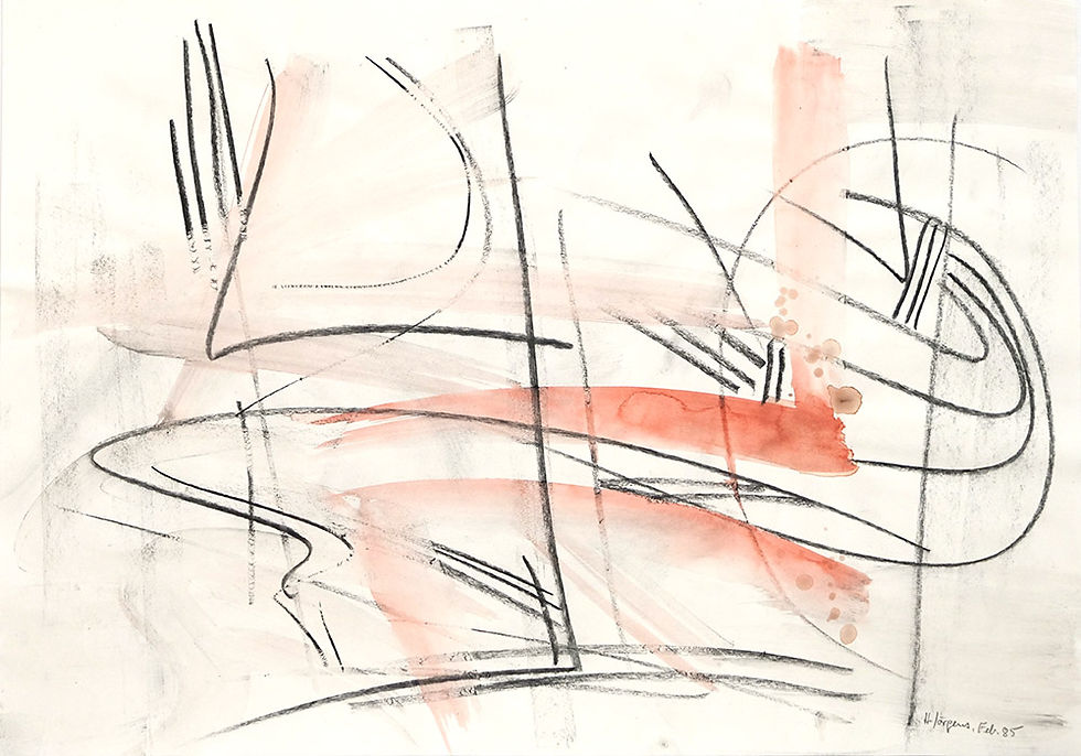 Flowing, 1985, Charcoal and red watercolour on paper
