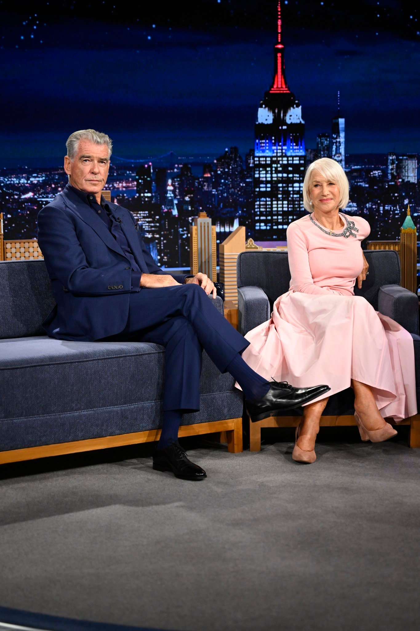 Pierce Brosnan Brings Savile Row Sophistication to Late-Night in Thom Sweeney