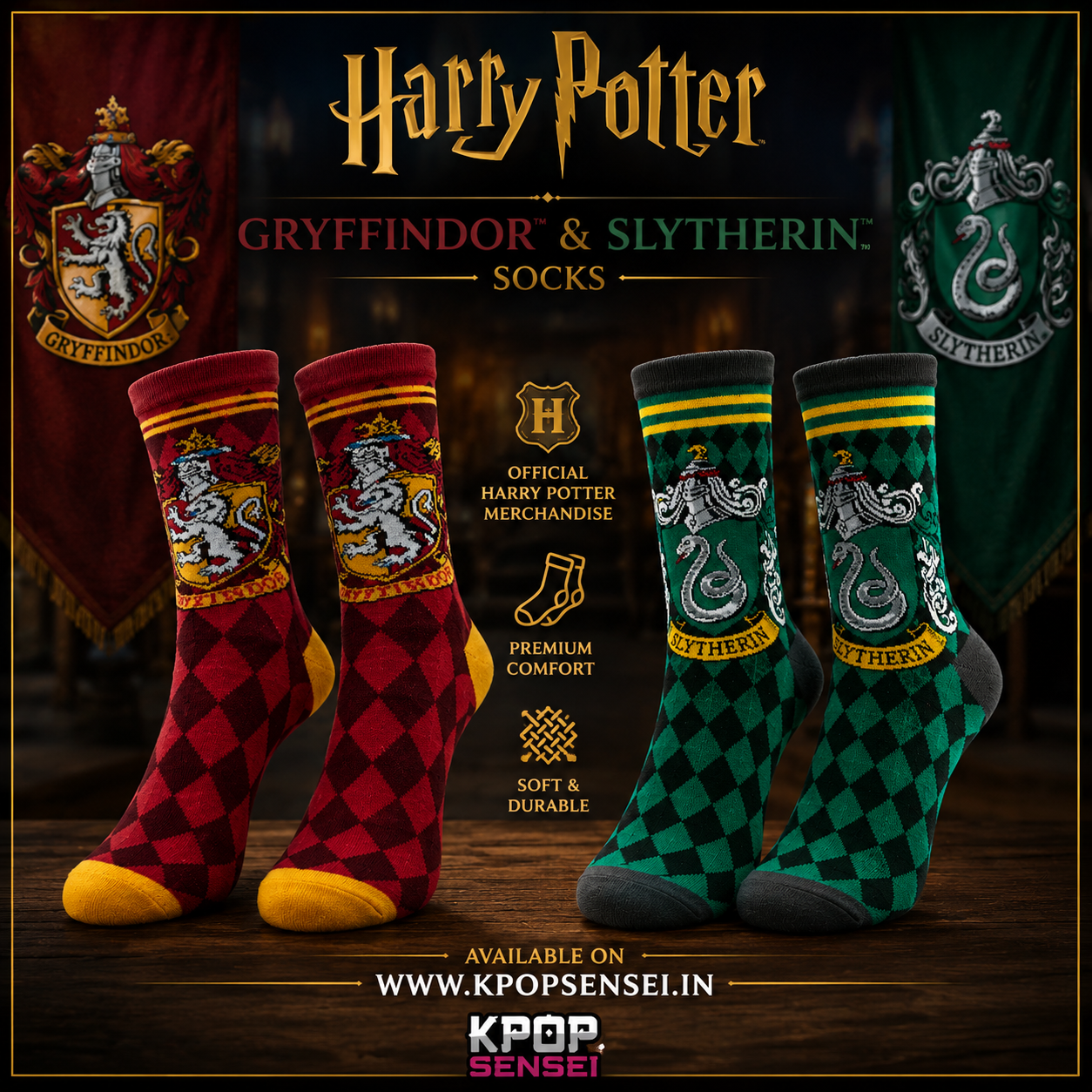 Harry Potter Gryffindor & Slytherin Socks