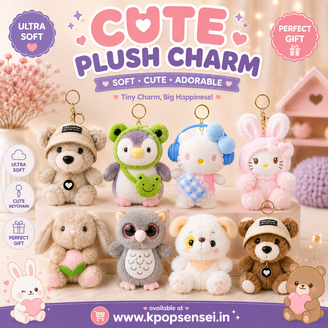Cute Plush Animal Charms
