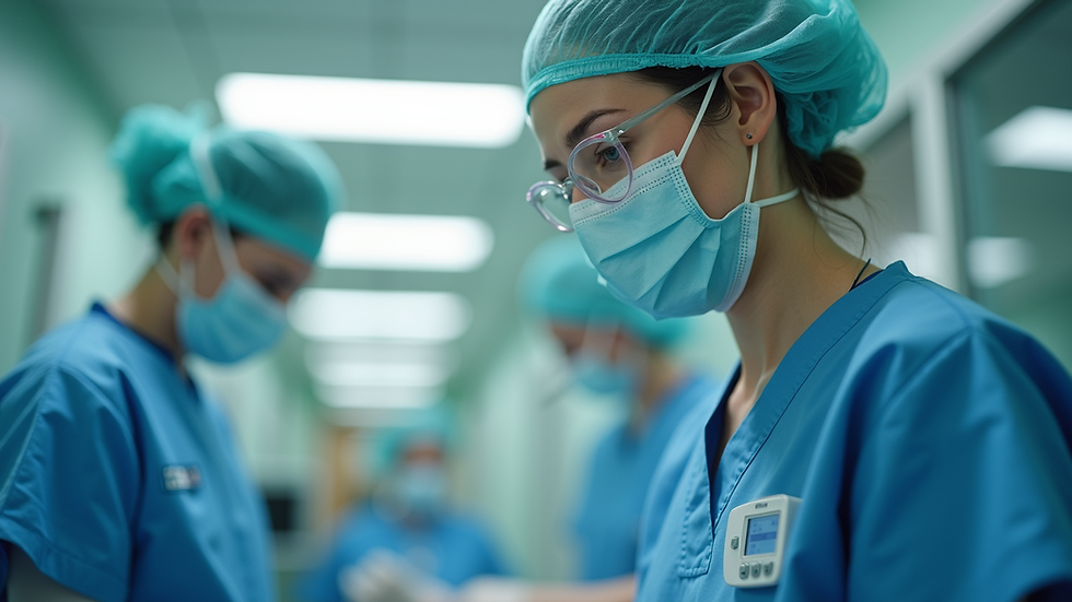 Eye-level view of a travel nurse providing care in a hospital setting