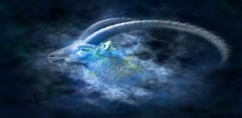 The head of the animal that is the Capricorn symbol in a blue background