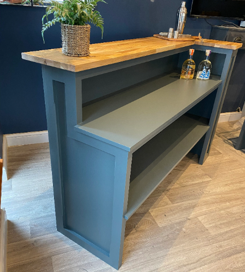 Thumbnail: Large L Shape Home Bar, Hand Painted With Solid oak Worktop