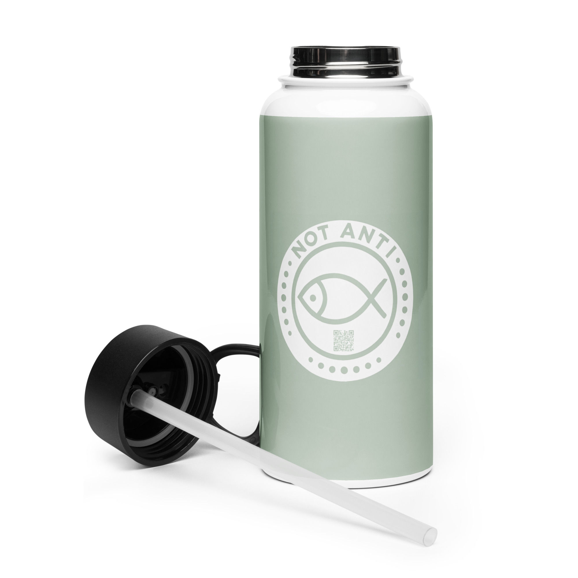 Pale Green Not Anti Fish Stainless steel water bottle with a straw lid