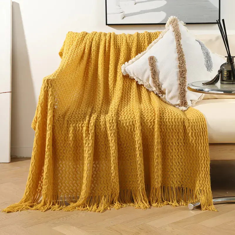 Thumbnail: Nordic Style Sofa Blanket with Tassels and Knitting