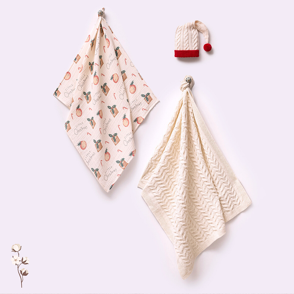 Thumbnail: Unisex 0-3 Months Christmas Blanket Set –100% Natural Cotton