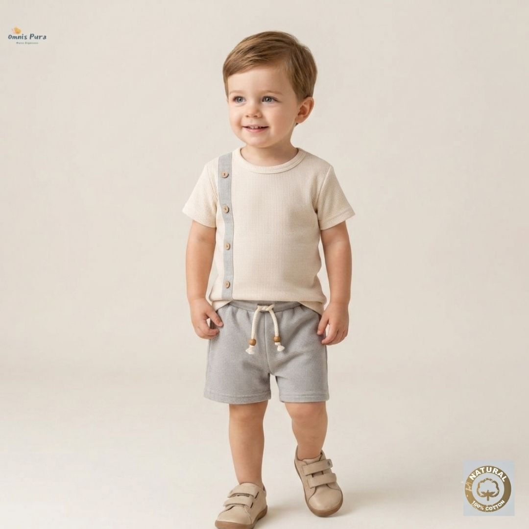 A Pack of Five Sizes Waffle Knit Baby Boy Short Set–2-Pcs Boutique Summer Outfit