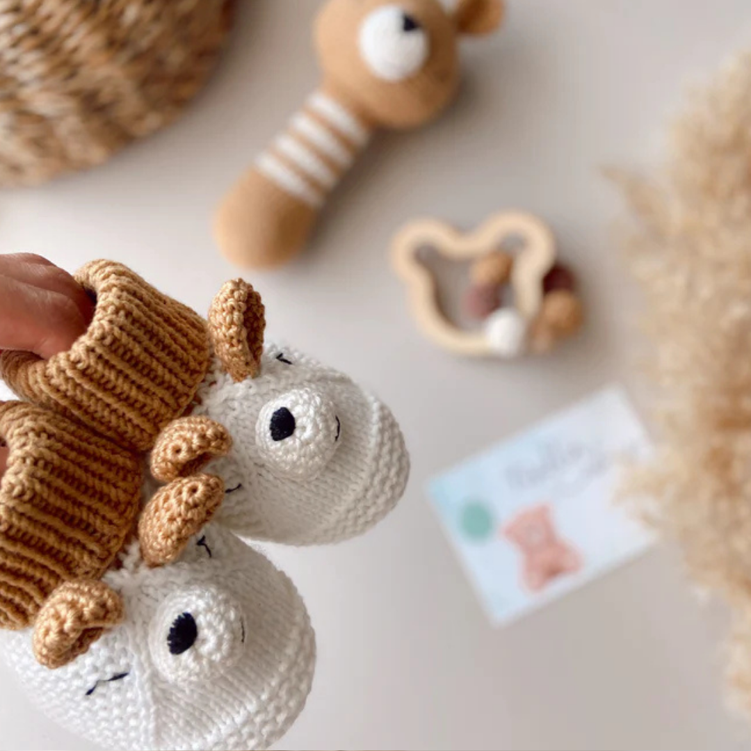 Organic Handmade Stylish Boy Bear Booties, Baby Gift