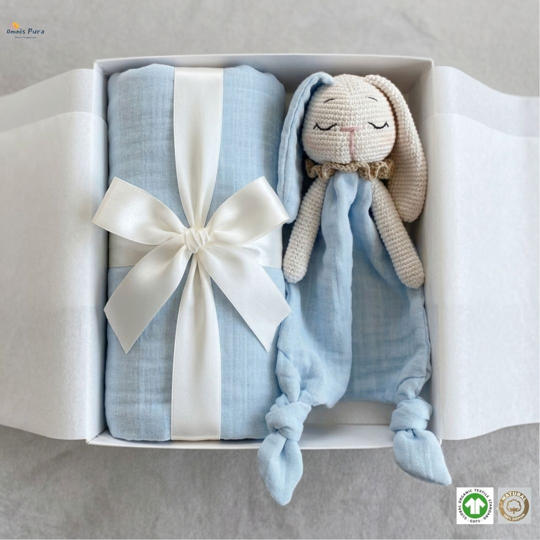 Organic Cotton Muslin Blanket & Crotchet Bunny Muslin Cloth